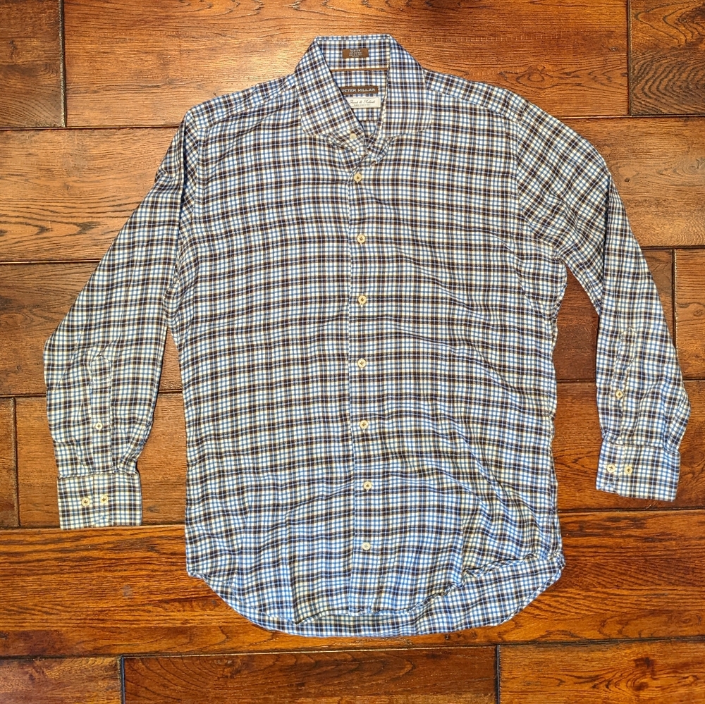 Peter Millar Button Plaid Flannel Long Sleeve Shirt Men's M Grandi & Rubinelli